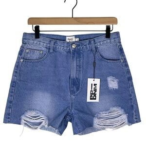 Princess Polly Shorts 8 NWT Alvana Raw Hem High Rise Ripped Rigid Cotton Denim